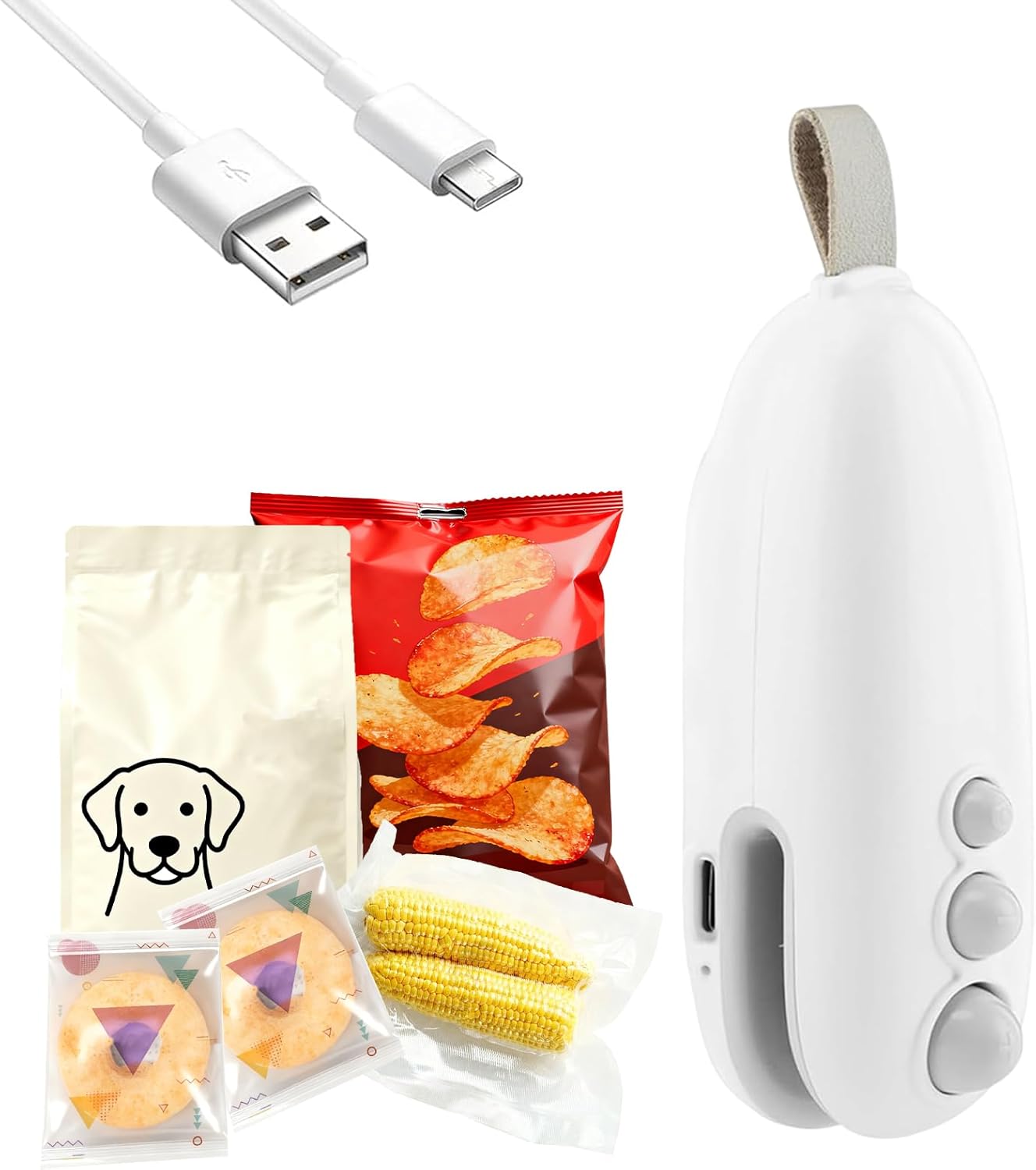 Mini Bag Sealer Type-C Rechargeable Vacuum Sealer for Food 2 IN 1 Mini Bag Sealer with Cutter and Magnet Bag Sealer Handheld for Plastic Bags Snacks