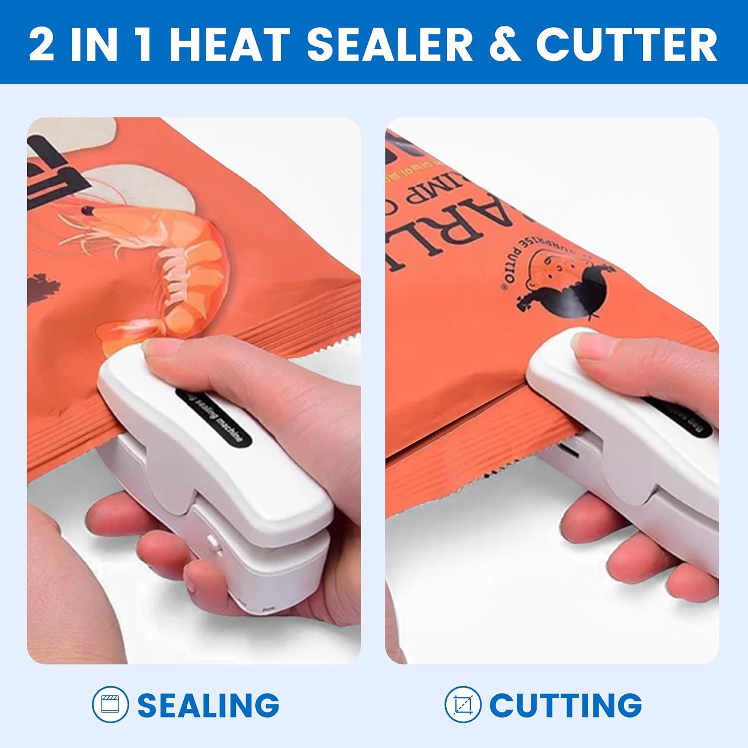 2 In 1 Mini Bag Sealer with Cutter, Rechargeable Heat Sealer, Portable Snack Bag Sealer for Plastic Bag Food Storage