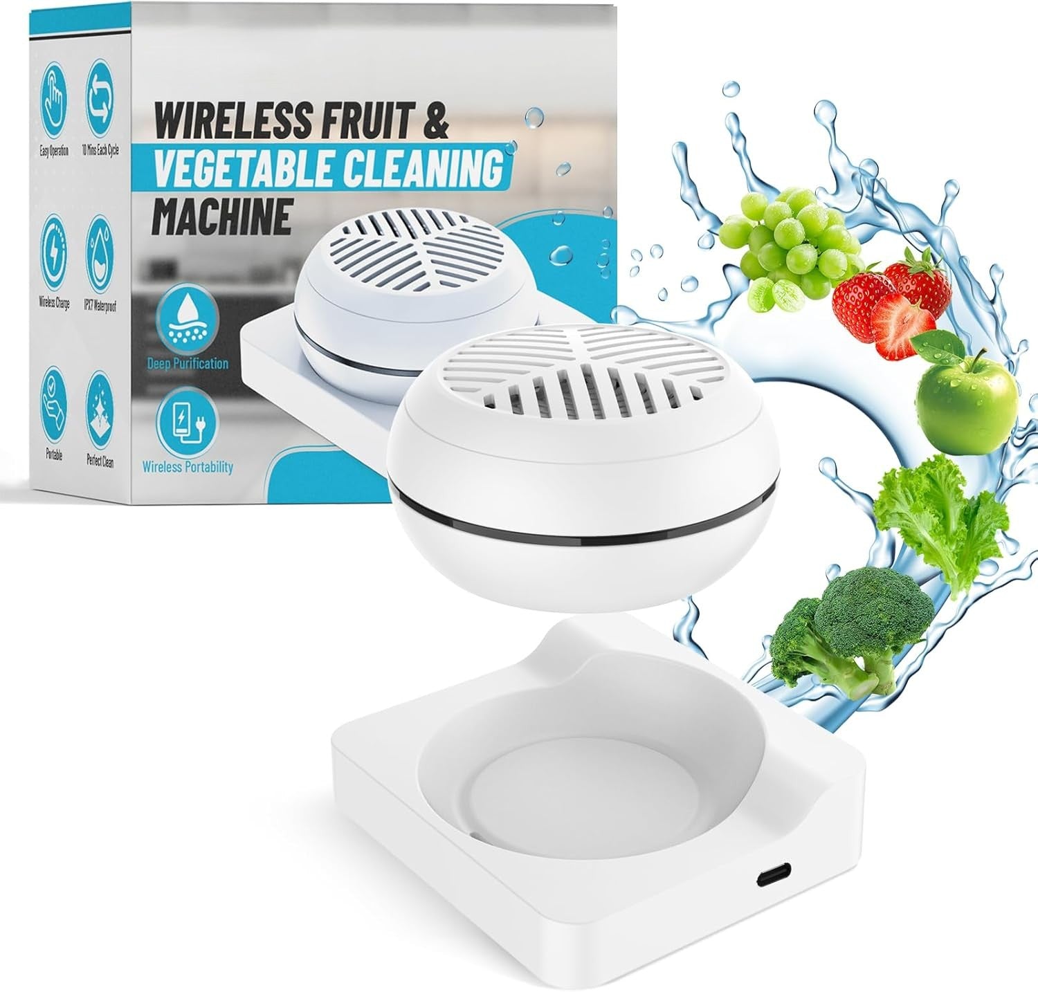 Fruit and Vegetable Washing Machine, Fruit Vegetable Cleaner Device, Portable USB Wireless Veggie Wash with Purification Technology