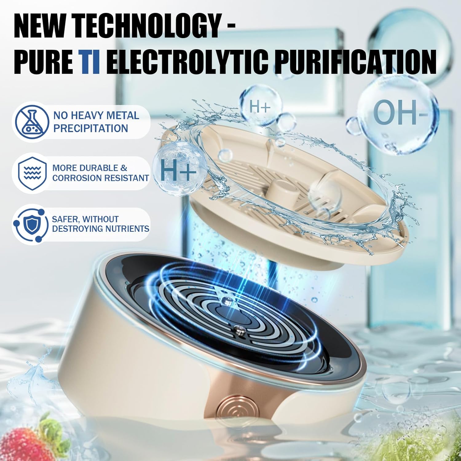 Fruit and Vegetable Washing Machine, Upgrade Titanium Electrolysis Purification Fruit Cleaner Device Waterproof Fruit and Vegetable Purifier Clean Fresh