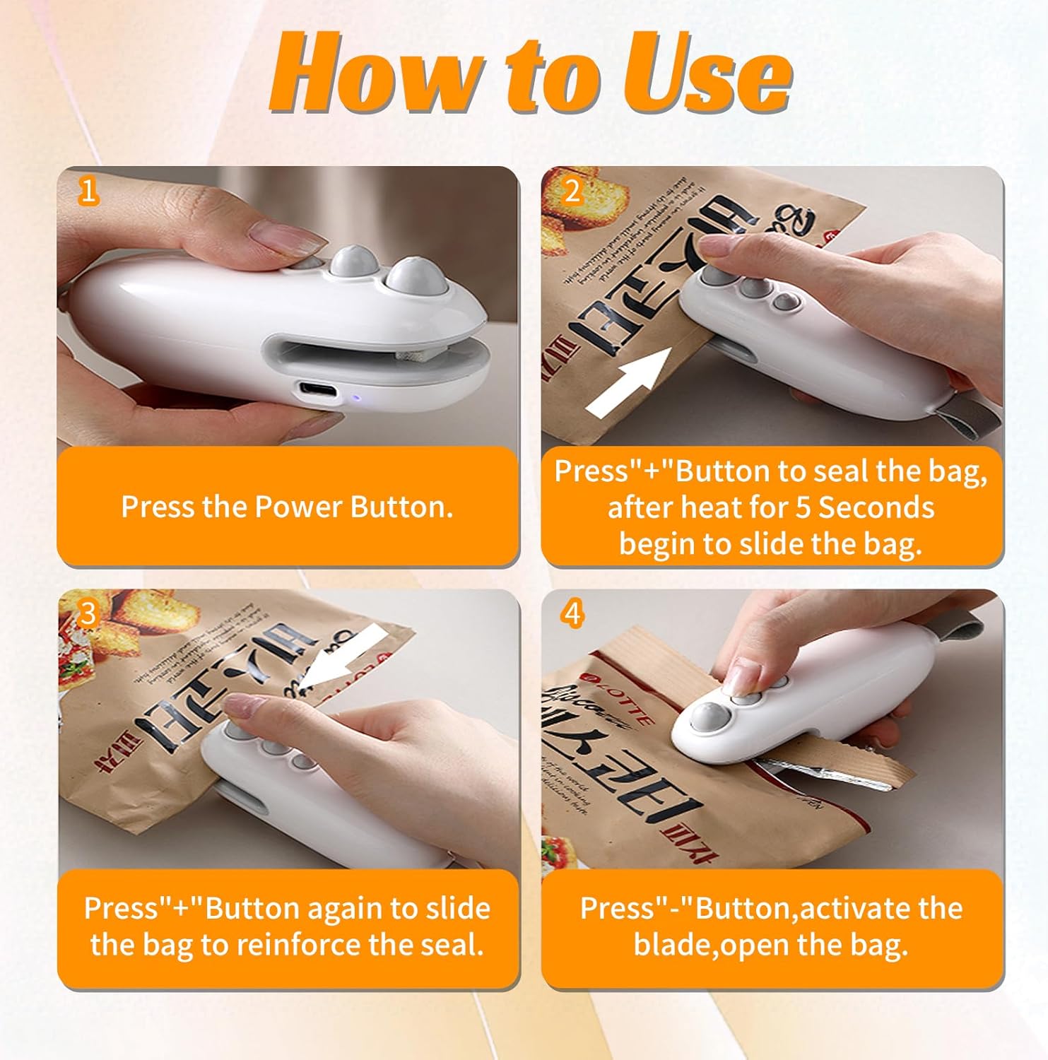 Mini Bag Sealer Type-C Rechargeable Vacuum Sealer for Food 2 IN 1 Mini Bag Sealer with Cutter and Magnet Bag Sealer Handheld for Plastic Bags Snacks