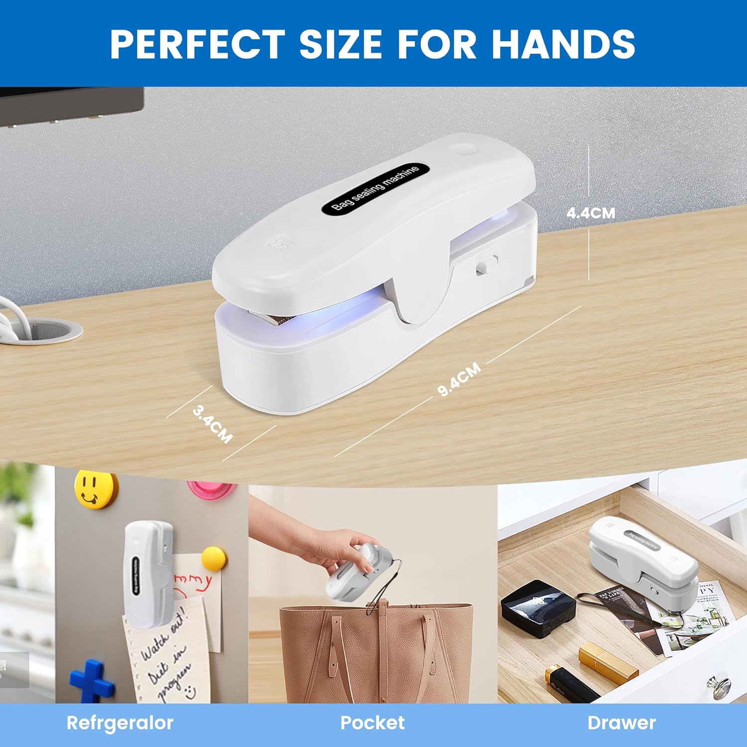 2 In 1 Mini Bag Sealer with Cutter, Rechargeable Heat Sealer, Portable Snack Bag Sealer for Plastic Bag Food Storage