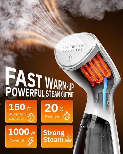 Portable Travel Handheld Steamer for Clothes, Garment Wrinkle Remover, 1000W Strong Penetrating Fabric Steamer, for Home, Office