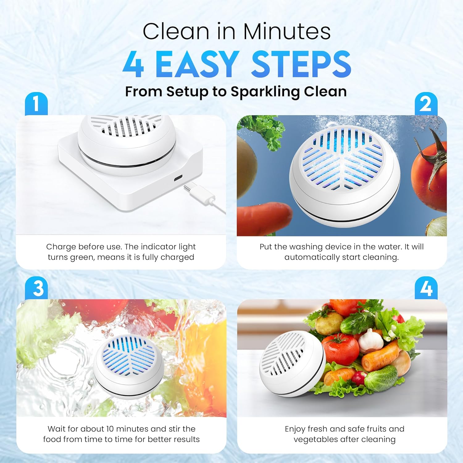 Fruit and Vegetable Washing Machine, Fruit Vegetable Cleaner Device, Portable USB Wireless Veggie Wash with Purification Technology